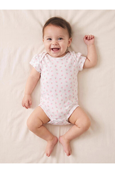 Styli Baby Girls Off White All Over Print Short Sleeves Romper