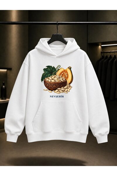 fame-stoned Nevşehir Pumpkin Seed Printed Unisex 100% Cotton Hooded Sweatshirt