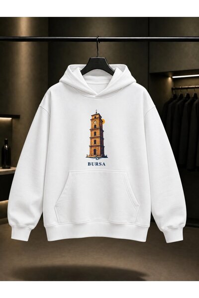 fame-stoned Bursa Tophane Clock Tower Printed Unisex 100% Cotton Hooded Sweat...