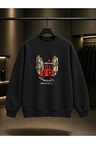 fame-stoned Istanbul Istiklal Tram Printed Unisex 100% Cotton Sweatshirt