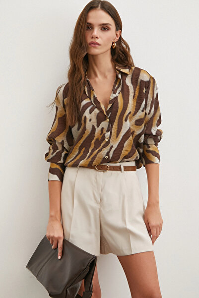 NEVERMORE Tiger Pattern Shirt Brown