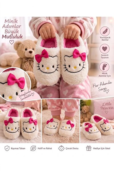 AlbiShoes Yumuşak Tüylü Kaydırmaz Sessiz Taban Peluş Ev İçi Panduf Kreş Desen...
