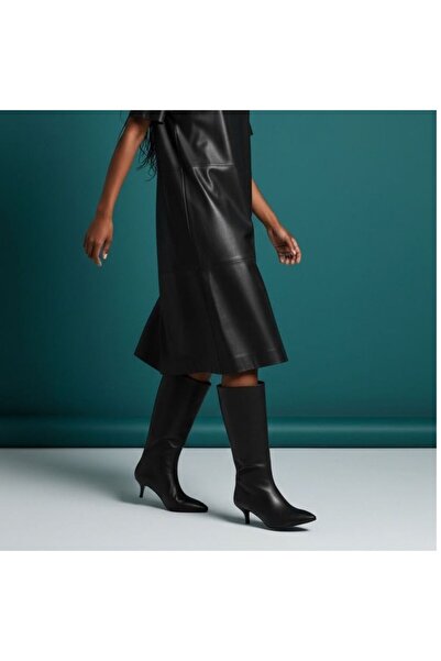 NE&VE SHOES Black Leather Bellows Women's Pointed Toe Boots