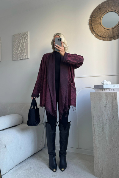 Bordo %100 Pamuk kısa kaftan 38/48 beden uyumlu oversize standart beden