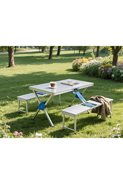 Generic Brand 4 Person Folding Picnic Table with Integrated Seats Umbrella Ho...