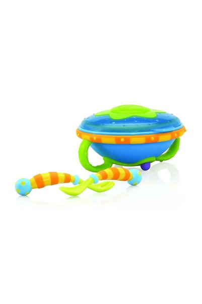 Nuby Μπολ φαγητού με κουτάλι και πιρούνι Μπλε 048526053247