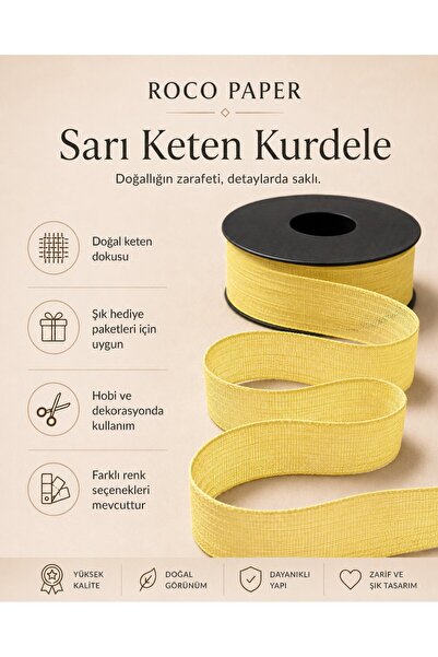 roco paper Yellow Linen Ribbon 2.5 cm X 20 Meters, Gift Wrapping and Hobby Ri...
