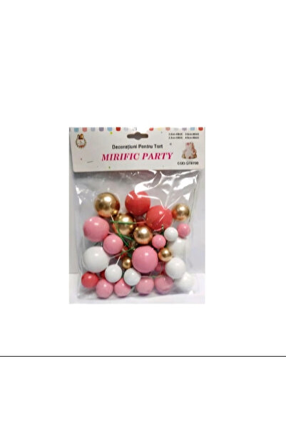 Mirific Party Set de 32 de bile decorative nealimentare pentru tort, roz, alb, auriu, PPQT8700