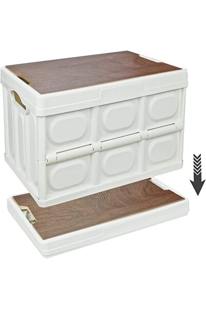 Arabest 30L Collapsible Storage Bin with Wood Lid,Multifunction Folding Plast...