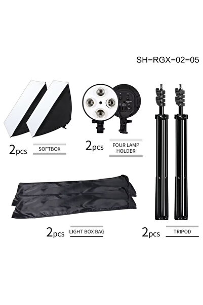 SH 50x70cm Softbox Lighting Kit, 4 Socket Photography Light Without / With Bu...