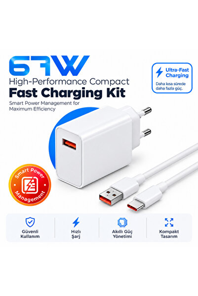 Genel Markalar 67W Hızlı Şarj Adaptörü + USB-A to Type-C Kablo Seti – Telefon...