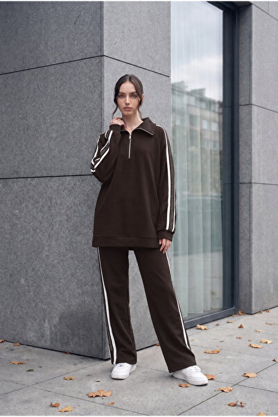 unika boutique Women's Modal Set with Stone Detail on the Sides and Half Zipper
