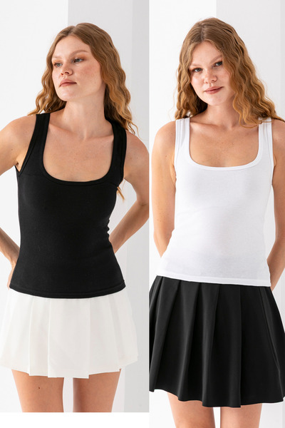 lidya lingerie Kadın Siyah Beyaz Kaşkorse Atlet Bluz