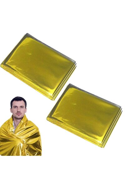 Generic Brand Set of 2 Survival Blankets, 210 x 160 cm, Reusable, One Side Go...