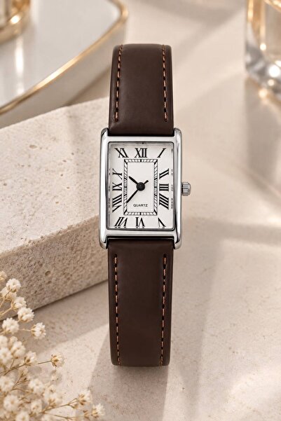 GANYMET Blanco Women's Wristwatch Brown Dial Silver Color Rectangular Case Br...