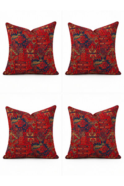 GAVİLLA Kilim Desenli Dekoratif Yastık Kılıfı 4'lü Çift Taraflı Şönil Dokuma ...