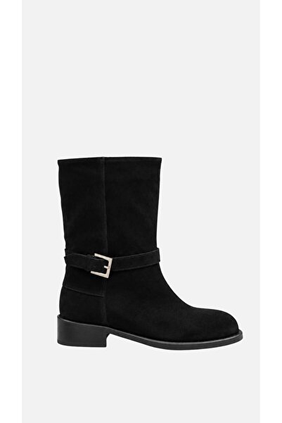ESSO LA MİA Margot Genuine Suede Buckle Flat Boots