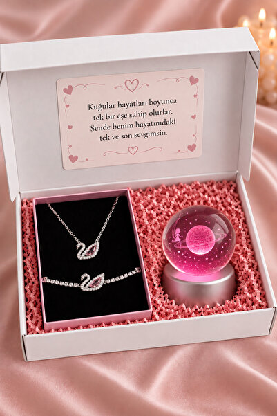 Mansura Pembe Çelik Kuğu Zirkon Kolye Bileklik Ve Renk Değiştiren Satürn Kız ...