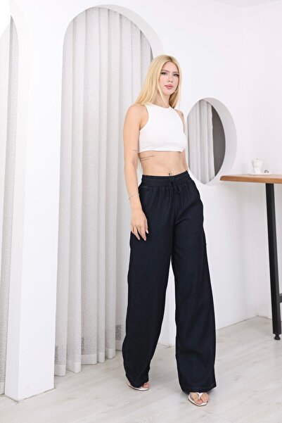 sahraozluk Britney Elastic Waist Trousers Navy Blue
