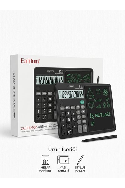 Earldom T10 Masaüstü 12 Haneli Hesap Makinesi ve 6.5 İnc Dijital Çizim Yazı Tahtası Combo - Çift Güç Kaynaklı