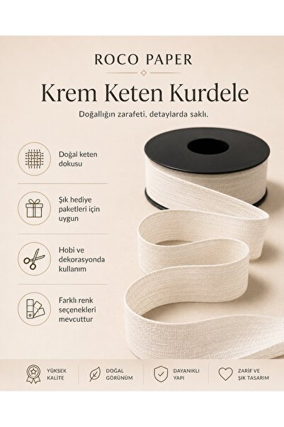 roco paper Cream Linen Ribbon 2.5 cm X 20 Meters, Gift Wrapping and Hobby Rib...