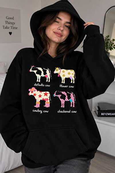 donamod Women'S/Unisex Colorful Printed Black Hooded Sweatshirt & Hoodie