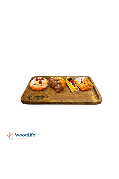WOODLIFE صينية خشبية مستطيلة مقاس 40 × 20 سم مصنوعة من خشب الزان، لون بني