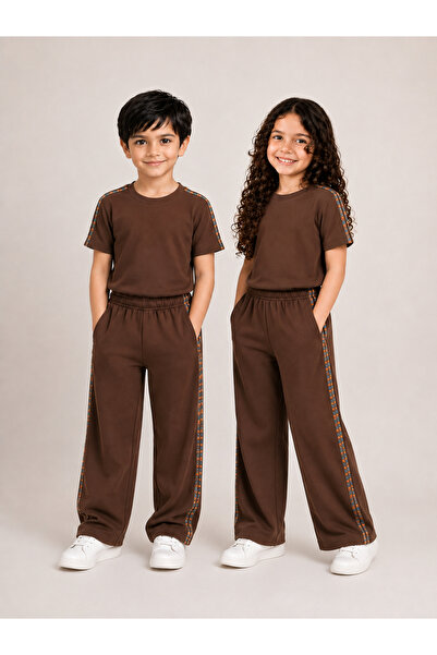 Gravt By Styli Unisex Brown Cotton Co-ord Set with Side Stripe - T-Shirt and ...