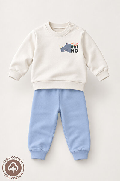 Miniel Unisex Bebek Baskılı %100 Pamuklu 6-9-12 Ay Alt Üst 2'Li Penye Bebek T...