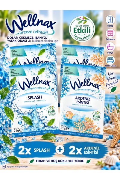 Wellnax 4'lü Dolap ve Çekmece Koku Kesesi Seti - 2x Splash 2x Akdeniz Esintisi