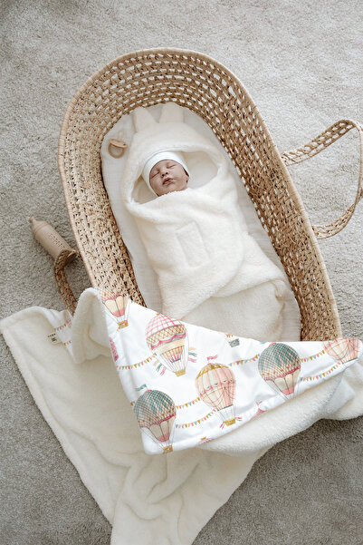 Tuğba Kuğu Plush Swaddle and Double Face Blanket - Pink Air Balloons