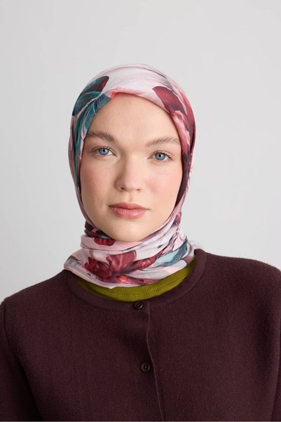 Modakaşmir Sepia Garden Pattern Bamboo Scarf
