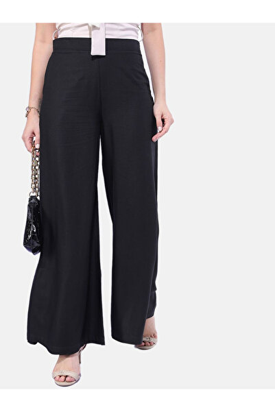 Freehand By Styli Black Flared Solid Mid-Rise Wide Leg Pants