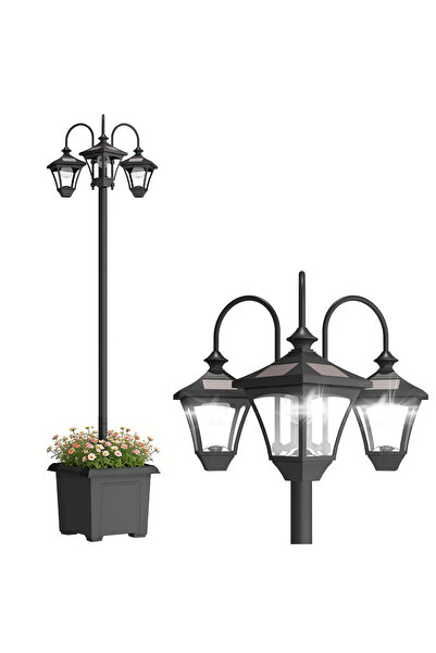 Generic Brand Lampă solară de podea cu ghiveci, 185 cm (reglabilă pe înălțime...