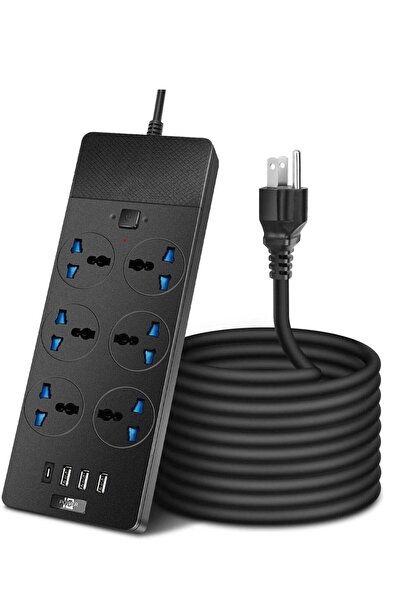 Arabest شريط طاقة عالمي بقوة 3000 واط مع 6 مقابس، 3 منافذ USB ومنفذ Type-C وا...