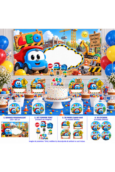 Aniversari de Neuitat Pachet petrecere Camionul Leo- banner personalizat 100×...