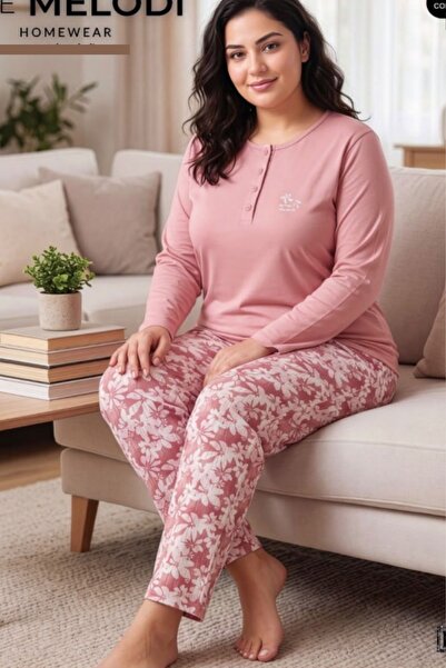 melodi 100% Cotton Oversized Plus Size Long Sleeve Women's Pajama Set
