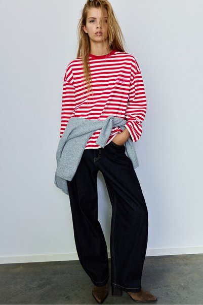 Pull & Bear Oversize çizgili yazılı Tişört