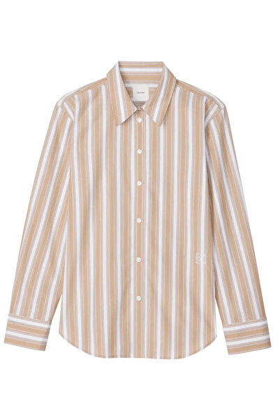 Calvin Klein YARNDYE COTTON POPLI, HMS, XS Bej Kadın Gömlek