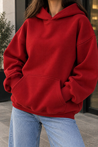 PENTHİLUS Kadın Oversize Düz Kapüşonlu Sweatshirt Kanguru Cepli Rahat Kalıp B...
