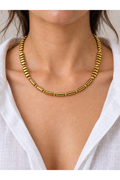 Alnis Atelier Gold Hematite Natural Stone Women's Necklace |   Cylinder and F...