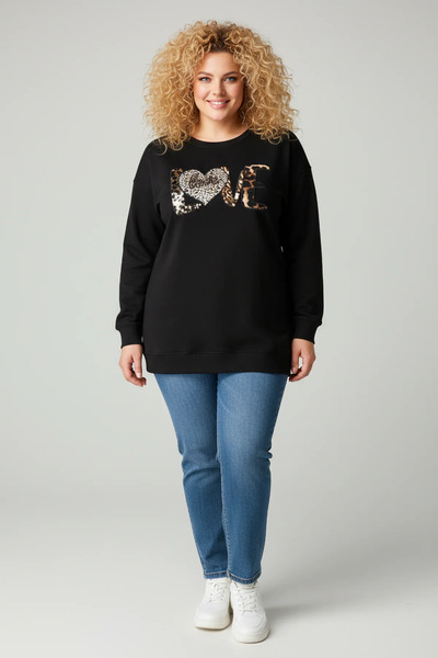 Shape Of You Büyük Beden Love Yazı Baskılı Sweatshirt