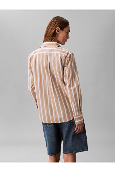 Calvin Klein YARNDYE COTTON POPLI, HMS, XS Bej Kadın Gömlek