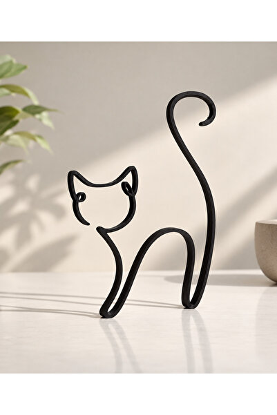 Minimal Kedi Silüeti Dekoratif Obje, 18 cm