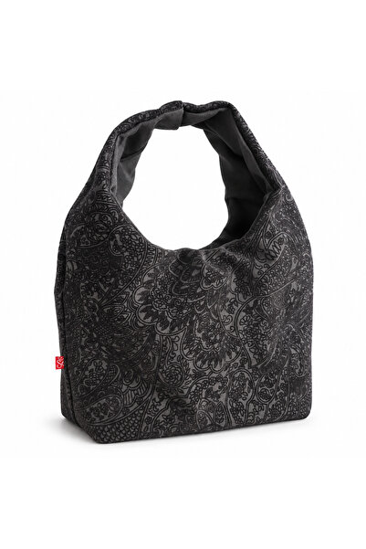 SellHubX Kadın Denim Kumaş Hobo Omuz Çantası Siyah Gri 25x20 cm