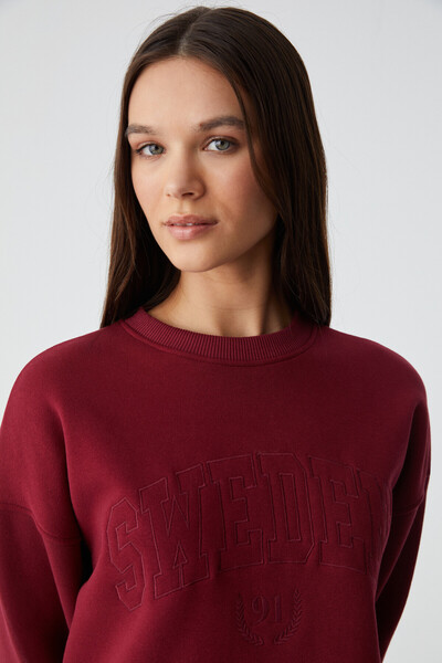 ETHIQUET RICENNI Kadın Bisiklet Yaka Oversize Bordo Sweatshirt