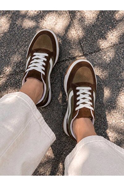 en7 Kahve Vizon Unisex Günlük Sneaker Spor Ayakkabı Kalın Taban Bağcıklı Süet Detaylı Rahat Şık Ayakkabı 2608