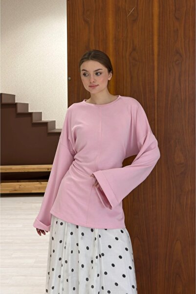 fayaboutique.com Pembe Vine Bel Bağlı Penye Bluz