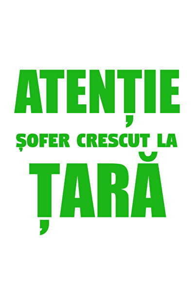OEM Autocolant auto  "Atenție, șofer crescut în țară ", 10cm, Verde