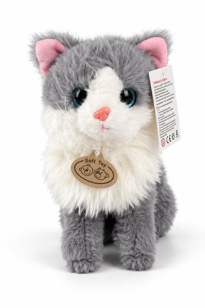 PONİKİDO Plush Cat with Meowing Sound 22 cm Soft Toy Cat